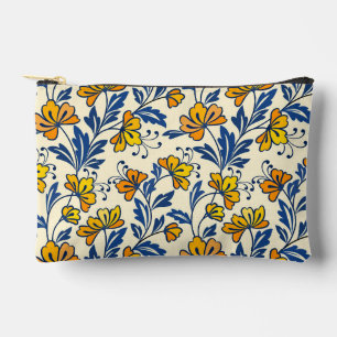 Bolsito Accesorio Pequeño Amarillo Naranja Floral Folclórico Azul Hoja Vinta