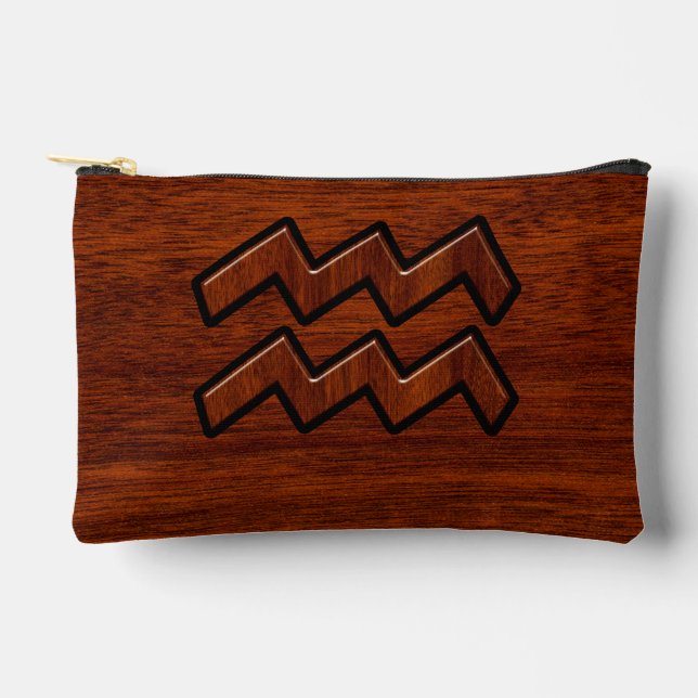 Bolsito Accesorio Pequeño Aquarius Zodiac Rótulo Mahogany Wood Style (Anverso)