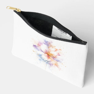 Bolsito Accesorio Pequeño Arte de Flor de Acuarela Pastel con Acentos de Oro