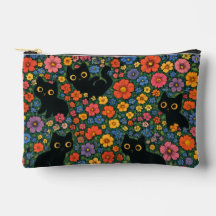 Arte de jardín Kawaii | Patrón floral de gato negr