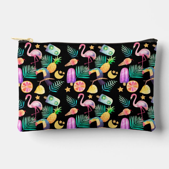 Bolsito Accesorio Pequeño Aves tropicales Patrón de piña (Anverso)