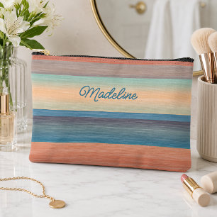 Bolsito Accesorio Pequeño Azul aguamarina melocotón naranja rayas acuarela