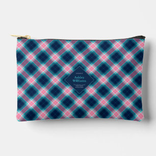 Bolsito Accesorio Pequeño Azul Marino y Tartán de Cuadros Rosa Personalizado