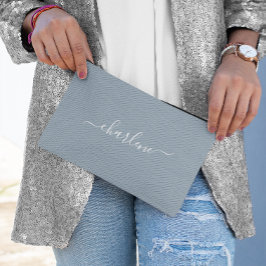 Bolsito Accesorio Pequeño Azul Polvoriento y Elegante Nombre Blanco