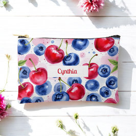 Bolsito Accesorio Pequeño Azul Rojo Fruto Patrón de Comida Berry Cherry