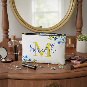 Bolsito Accesorio Pequeño Azul y amarillo floral personalizado