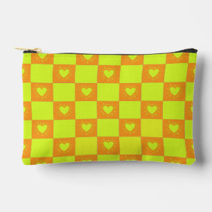 Bolsito Accesorio Pequeño Azulejo Cuadrillé Verde Naranja Brillante Con Cora