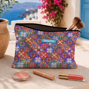 Bolsito Accesorio Pequeño Azulejos de Talavera mexicanos azul púrpura chic M