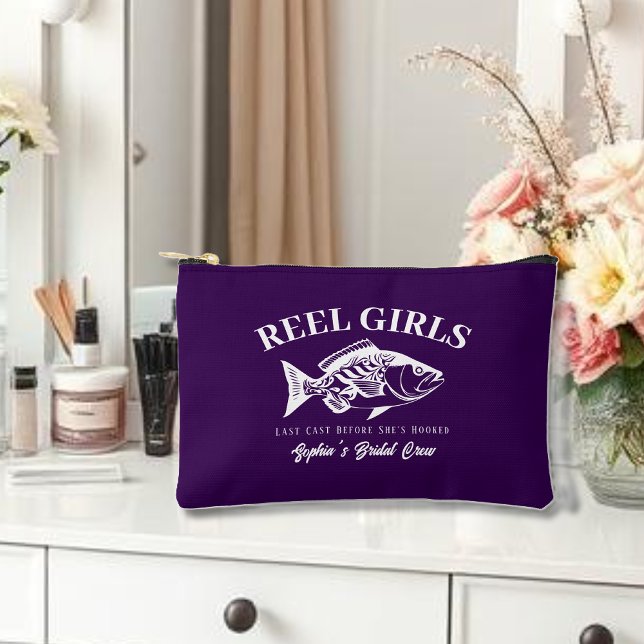 Bolsito Accesorio Pequeño Bachelorette Weekend-Hawaiano-Púrpura (Bachelorette Party Gifts Reel Girls Hawaiian Fisherman Trend Fish Cosmetic Bag)