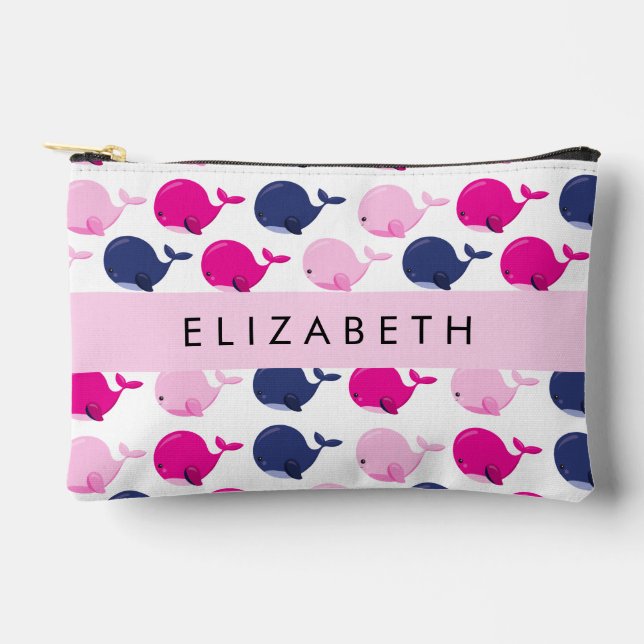 Bolsito Accesorio Pequeño Ballenas, Patrón De Ballenas, Tu Nombre (Anverso)