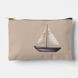 Bolsito Accesorio Pequeño Barca de vela marrón y nombre en beige