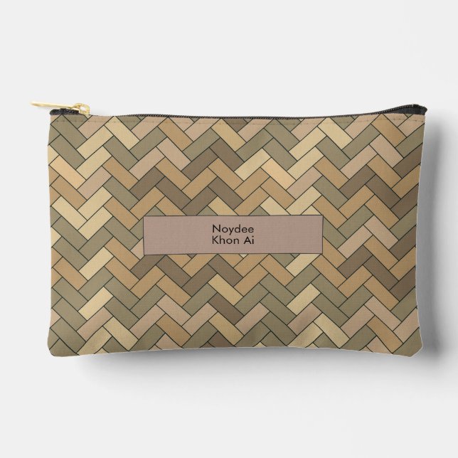 Bolsito Accesorio Pequeño Beige Natural Herringbone Name Travel (Anverso)