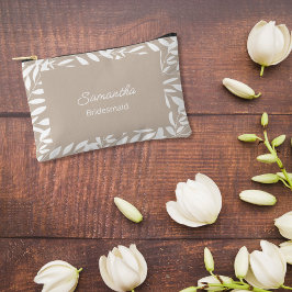 Bolsito Accesorio Pequeño Beige White Leaves Bridal Shower