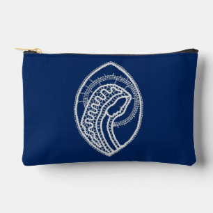 Bolsito Accesorio Pequeño Bendita Virgen María, encaje blanco, azul marino