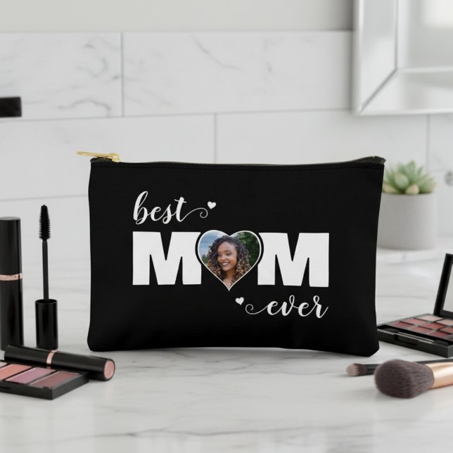 Bolsito Accesorio Pequeño Best Mom Ever Heart Photo Mother's Day Black (Best Mom Ever Heart Photo Mother's Day Black Accessory Pouch
)