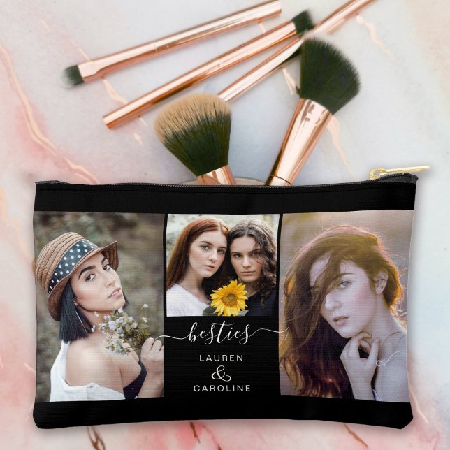 Bolsito Accesorio Pequeño Besties Best Friends Modern Simple Photo Template (A perfect gift for your bestie, personalize this cosmetic bag with your favorite photos and names.)
