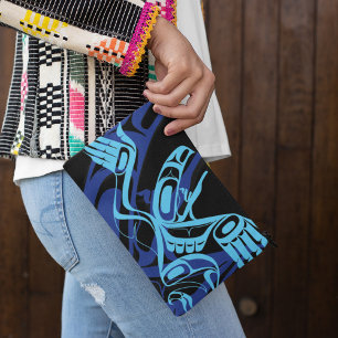 Bolsito Accesorio Pequeño Black Blue Haida Eagle Thunder Bird Arte Nativo