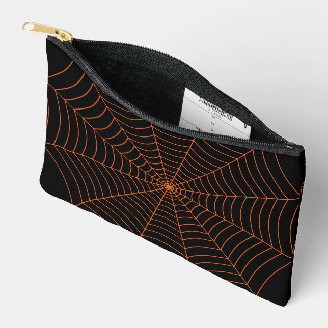 Bolsito Accesorio Pequeño Black orange spider web Halloween pattern (Abierto)