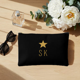 Bolsito Accesorio Pequeño Black Pouch with Gold Glitter Star and Initials