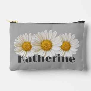 Bolsito Accesorio Pequeño Blanco Daisies Nombre personalizado Gris