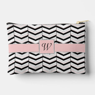 Bolsito Accesorio Pequeño Blanco Negro y Chevron Rosa Claro