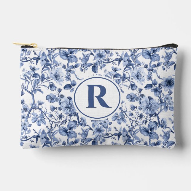 Bolsito Accesorio Pequeño Blue Chinoiserie Toile Monograma Cosmético (Anverso)