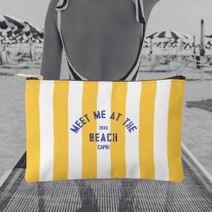 Bolsito Accesorio Pequeño Blue Meet Me At Beach Yellow Cabana Stripe