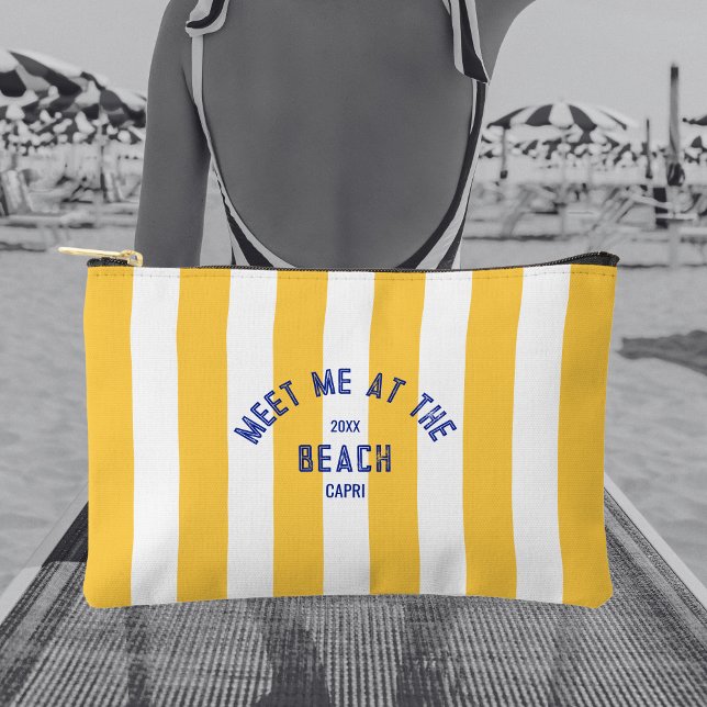 Bolsito Accesorio Pequeño Blue Meet Me At Beach Yellow Cabana Stripe (Subido por el creador)