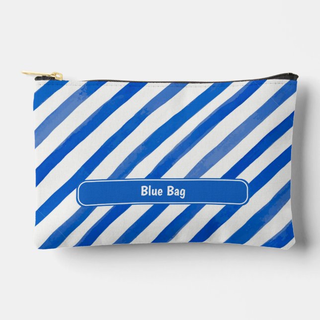 Bolsito Accesorio Pequeño Blue Stripes on White and Text (Anverso)