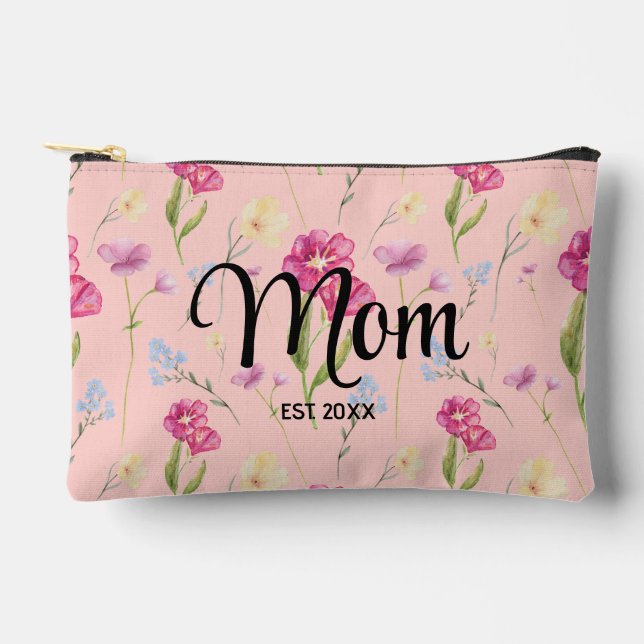 Bolsito Accesorio Pequeño Blush Rosa Flor Silvestre Script Mamá Establecida  (Anverso)