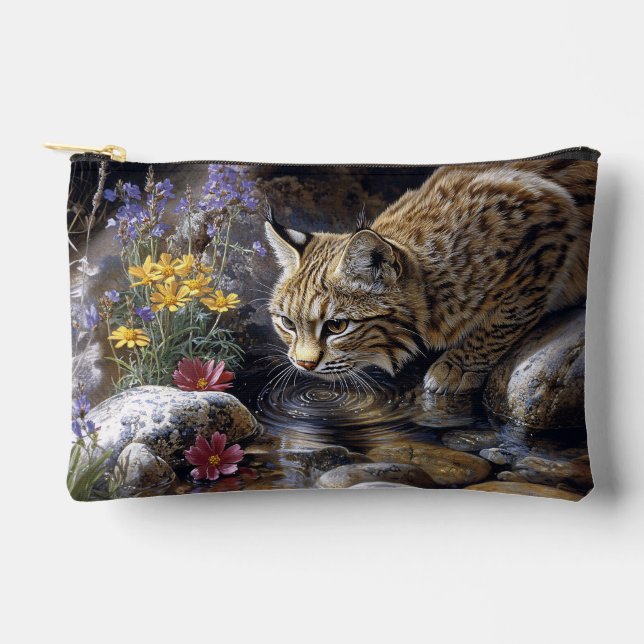 Bolsito Accesorio Pequeño Bobcat con flores silvestres Arte escénico (Anverso)