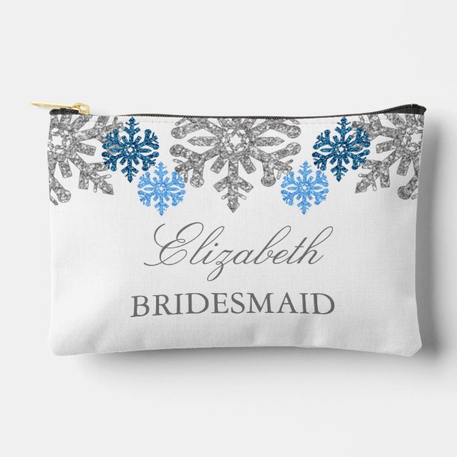Bolsito Accesorio Pequeño Boda de Invierno Silver Blue Snowflakes (Anverso)