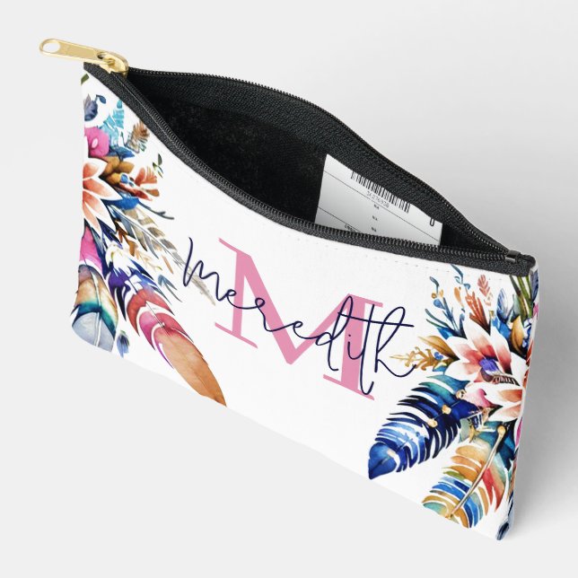 Bolsito Accesorio Pequeño Boho pluma la frontera personalizada (Abierto)