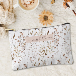 Bolsito Accesorio Pequeño Botánico Floral Acuarela Marrón Monogramado
