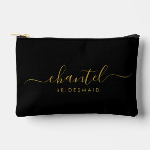 Bolsito Accesorio Pequeño Bridesmaid Modern Gold Script Black