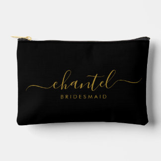 Bolsito Accesorio Pequeño Bridesmaid Modern Gold Script Black