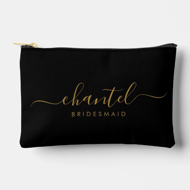 Bolsito Accesorio Pequeño Bridesmaid Modern Gold Script Black (Anverso)