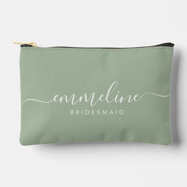 Bolsito Accesorio Pequeño Bridesmaid Modern Minimal Script Sage (Anverso)