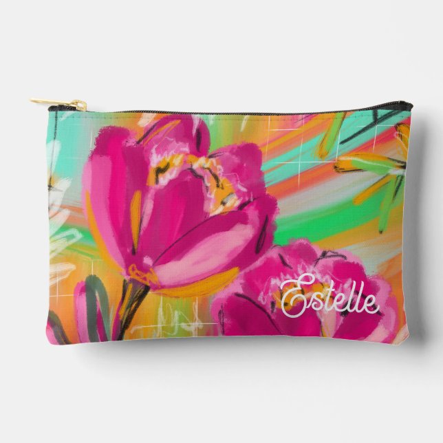 Bolsito Accesorio Pequeño Bright Pink Colourful Floral Print Cut Sew Bag (Anverso)