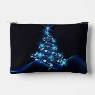 Bolsito Accesorio Pequeño Brillo azul de estrellas en árbol de Navidad oscur