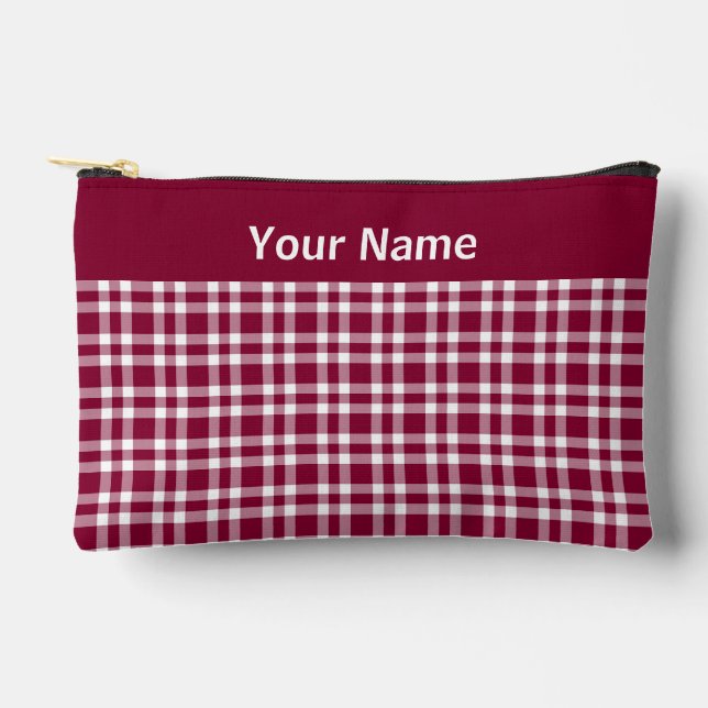Bolsito Accesorio Pequeño Burgundy Cuadros Blancos Patrón Personalizado Pequ (Anverso)