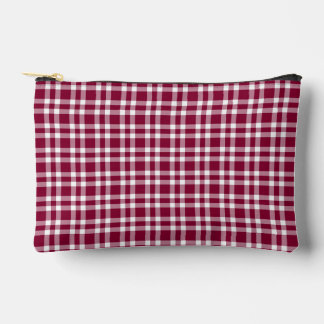 Bolsito Accesorio Pequeño Burgundy White Plaid Pattern Small