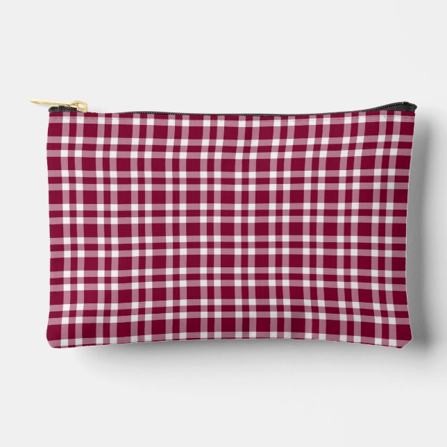 Bolsito Accesorio Pequeño Burgundy White Plaid Pattern Small (Anverso)