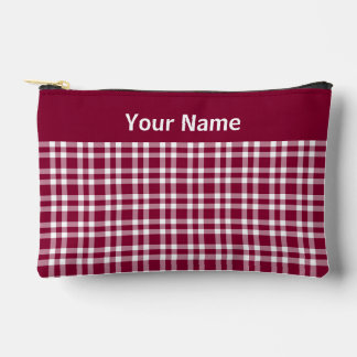 Bolsito Accesorio Pequeño Burgundy White Plaid Personalize Pattern Small