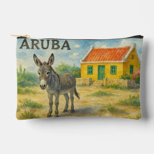 Bolsito Accesorio Pequeño Burro de Aruba con casa cunucu amarilla acuarela