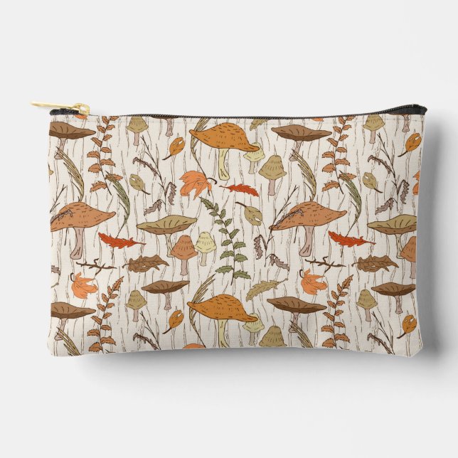 Bolsito Accesorio Pequeño Caer hongos y hojas - patrón sin fisuras. (Anverso)