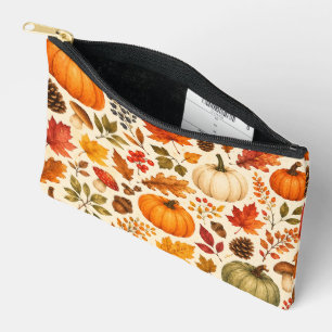 Bolsito Accesorio Pequeño Calabazas de Acuarela de Otoño, Hojas de Otoño y B