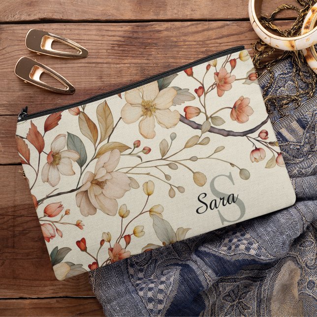 Bolsito Accesorio Pequeño Canvas de monograma floral rústico del país (Subido por el creador)