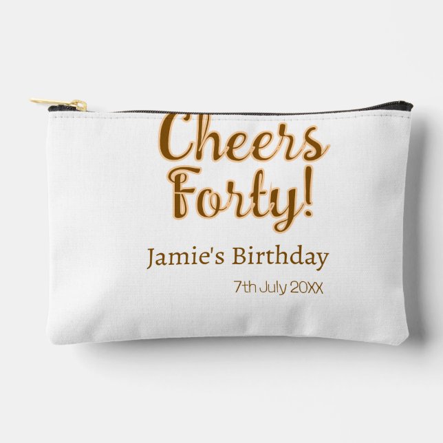 Bolsito Accesorio Pequeño Cheers forty orange brown calligraphy birthday nam (Anverso)