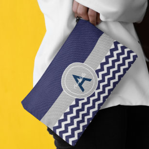 Bolsito Accesorio Pequeño Chevron gris azul oscuro